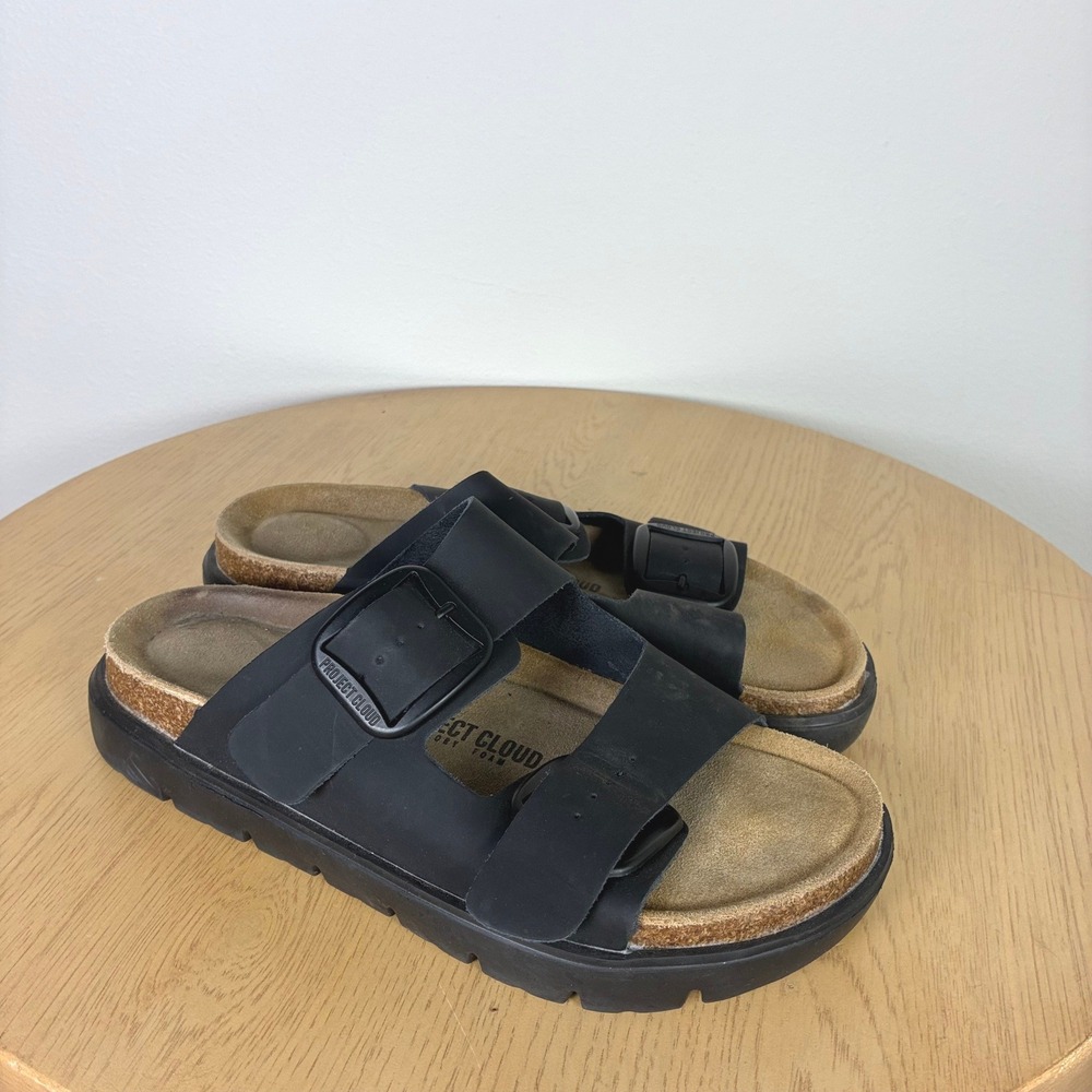 Project Cloud Leather Two Strap Buckle Platform Sandals Women's 10 Granola Girl